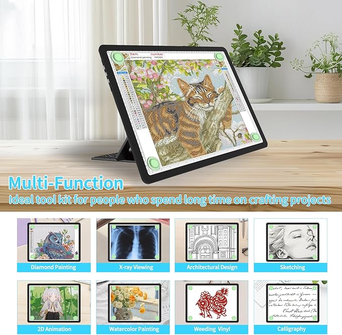 Phylosal Rechargeable A3 LED Light Pad with Built-in Stand, Magnetic Tracing Light Box for Drawing, Diamond Art Light Board with Side Button, Super Bright Light Table for Diamond Painting, Sketching