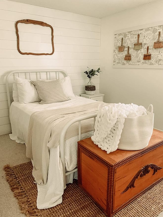 OrganiHaus Large Laundry Basket, Woven Cotton Rope Basket for Blankets, Toy Storage, Nursery Hamper, Living Room Decor Organizer, Soft & Durable Hamper with Handles, 20x13 inches - Off-White