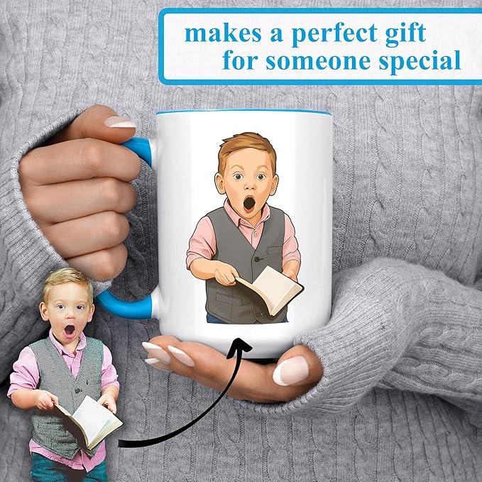 Personalized Coffee Mug, Custom Drawing Portrait Gift, Funny Customized Coffee Gift for Men & Women, Custom Mugs with Pictures, Light Blue 15oz Father's Day Mug