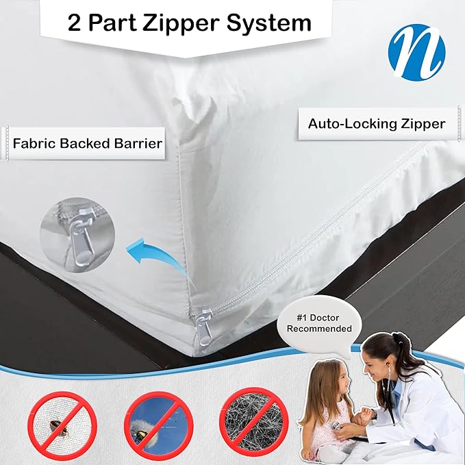 National Allergy Superior 100% Cotton Full Mattress Protector Zippered - 54" x 75" x 9" - Hypoallergenic Bed Encasement - Breathable Dust Proof Cover - AAFA & Oeko-TEX Standard 100 Certified