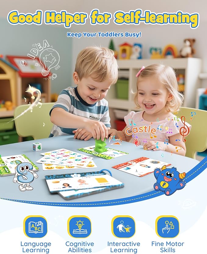 Dinosaur Talking Pen with Phonics Cards, Montessori Toys for Toddlers, Autism Sensory Interactive Toys, Educational Birthday ABC 123 Learning Set, 73PCS Flash Cards & 6 Stickers