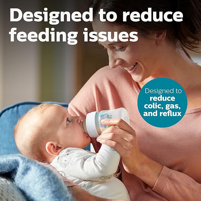 Philips Avent Anti-Colic Bottle with AirFree Vent, 4oz, with Flow 1 Nipples, 0m+, 4pk, Clear, SCY701/04