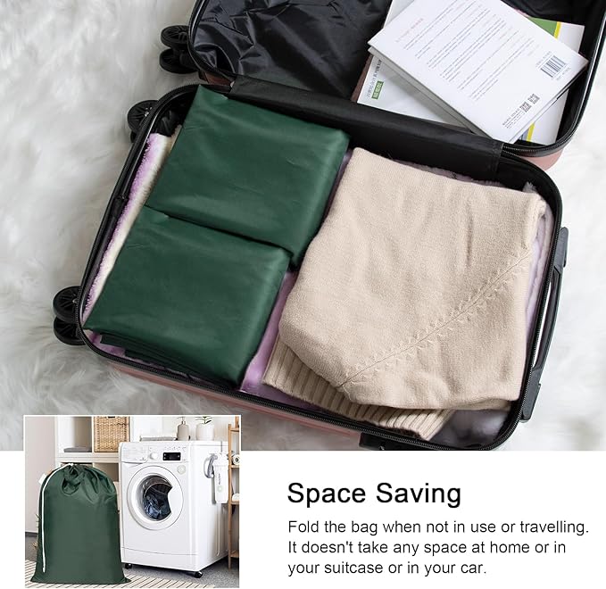 Polecasa Heavy Duty Large Laundry Bag with 130gsm Tear Resistant Fabric and Handles, Easy to Carry Durable Dirty Clothes Drawstring Bag, Perfect for College Dorm,Travel, 28”x36”,Green