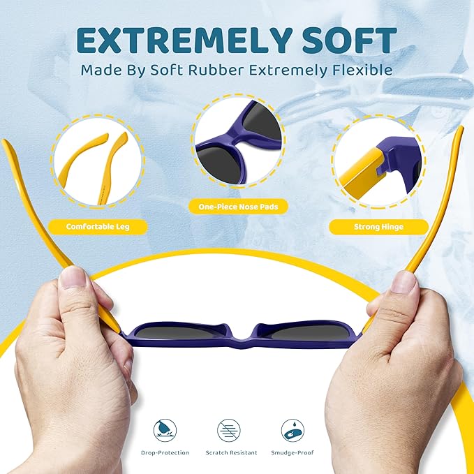 RIVBOS Kids Sunglasses Polarized UV Protection Flexible Rubber Glasses Shades with Strap for Boys Girls RBK004