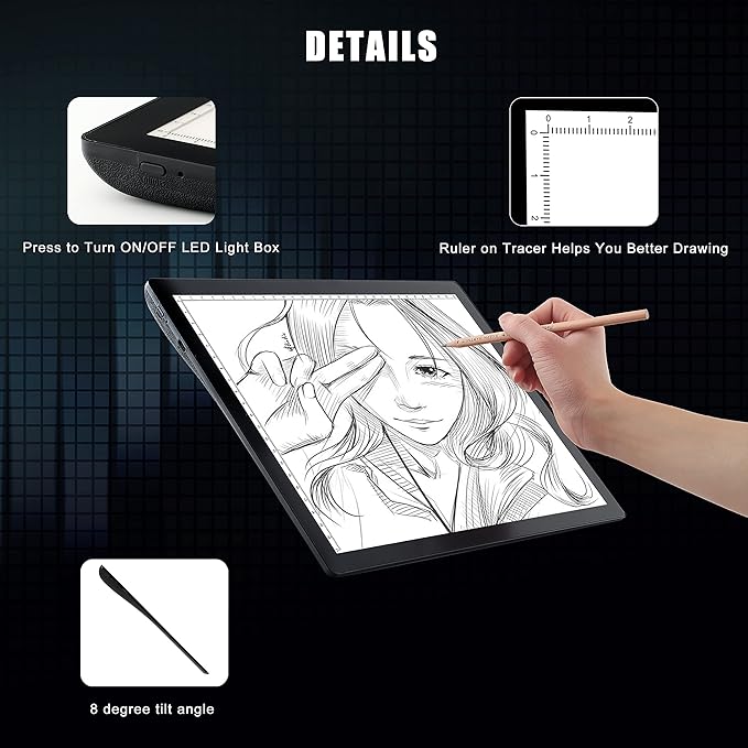 A4 Wireless Battery Powered Light Pad with Case, TOHETO Tracing Light Box Dimmable Brightness Rechargeable LED Light Board Portable Cordless Copy Board for Artist Drawing Sketching X-ray Viewing