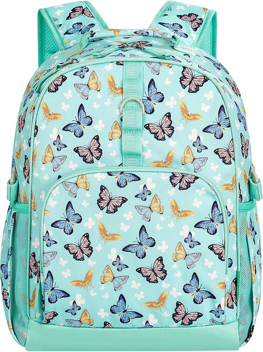 Choco Mocha Butterfly Backpack for Girls, Elementary School Backpack for Girls Ages 6-8 Kids Kindergarten Backpack Bookbag 17 Inch with Chest Strap, Green