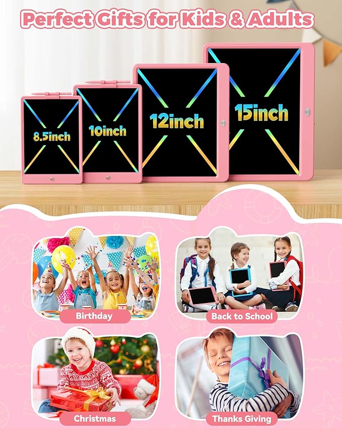 KOKODI 10 Inch LCD Writing Tablet with Anti-Lost Stylus, Erasable Doodle Board Colorful Toddler Drawing Pad, Car Travel School Games Toys for 3 4 5 6 7 8 Kids, Birthday Gift for Girls Boys Pink