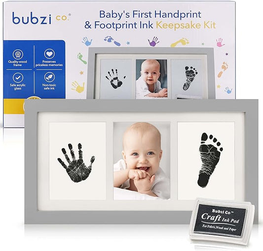 Bubzi Co Baby Handprint Kit & Footprint Photo Frame for Newborn Girls and Boys, Unique Baby Shower Gifts Set for Registry, Memorable Keepsake Decorations for Room Wall or Nursery Decor (Cool Gray)