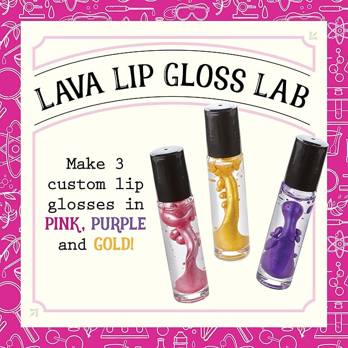 MindWare Science Academy Lava Lip Gloss Lab - 33 Piece Lip Gloss Making Kit - Make 3 DIY Lip Glosses