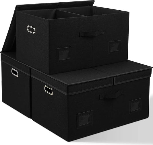 75 Quarts Extra Large Decorative Storage Bins with Lids, 3 Packs Black Collapsible Storage Bins with Lids, Stackable Storage Bins Decorative Box Storage With Lid Extra Large