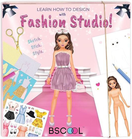 BSCOOL Fashion Studio Drawing, Coloring & Little Designer Creativity Book for Kids 4 and Up with Stickers, Stencils, Textures - Creative Fashion Design Sketchbook for Girls
