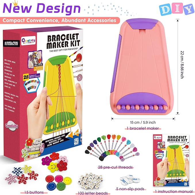Arts and Crafts for Kids Ages 8-12,Friendship Bracelet Making Kit for Girl,Kids Jewelry Making Kit with 28 Pre-Cut Threads,Christmas Birthday Gifts for Ages 6 7 8 9 10 11 12 Year Old Pink/Purple