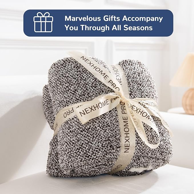 NEXHOME PRO Soft Throw Blankets for Couch, Reversible Warm Blankets Cozy Knit Blanket for Women, Fuzzy Plush Lightweight Throws for Sofa, Bed, Picnic, Coffee Brown, 50 x 60 inches