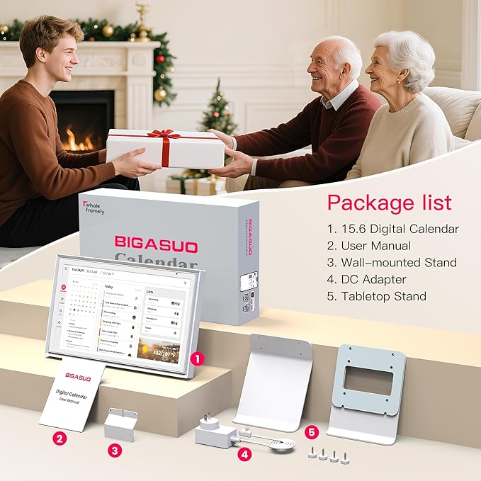 15.6 Inch Digital Calendar, Full HD Touchscreen Smart Planner for Family Schedules - Wall & Desk Mount, Great for Seamless Daily Planning & Household Organization, with LED Reminder Light