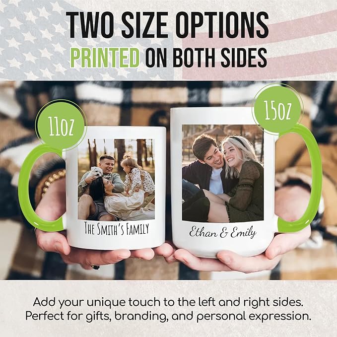 Custom Mug Upload Your Picture Personalized Coffee Mug with Photo Text Name Customized Cup Unique Ideas Gifts for Men Women Mom Dad Girlfriend Boyfriend Friend Family (Green, 15oz)