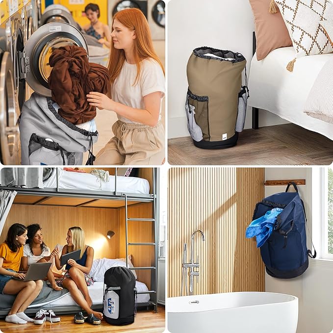 BALEINE 120L Laundry Bag Backpack, 900D Oxford Fabric Large Travel Laundry Bags with Shoulder Straps and 2 Mesh Pockets for College Dorm, Apartment, Laundromat (Pink, 120L)