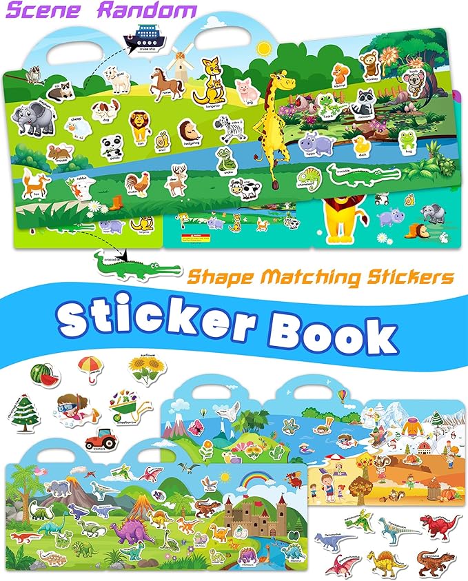 Reusable Sticker Book for Toddlers 2-4 Years, Stickers for Kids, Toddler Sticker Book Ages 1-3, Toddler Craft Activities, Toddlers Travel Toys Ages 2+ Boy Girl Birthday Gifts