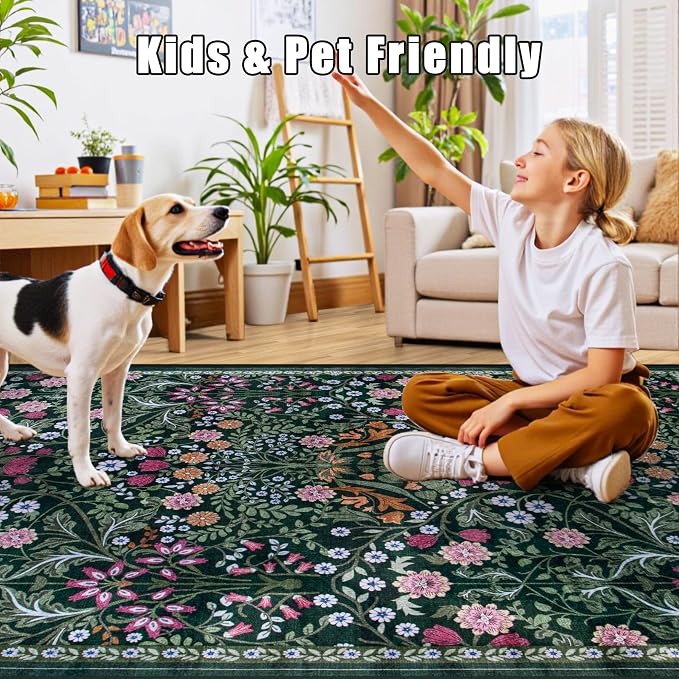 Area Rug Living Room Rugs: Floral 5x7 Washable Rug Vintage Soft Boho Non-Slip - Image 8