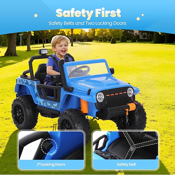 24V Kids Toddler Ride On Truck Electric Car Kids Ride On Truck Car Electric Jeep Off-Road Truck for Parent Remote Control LED Lights Music Powerful Wheels for Ages 3+(Blue)
