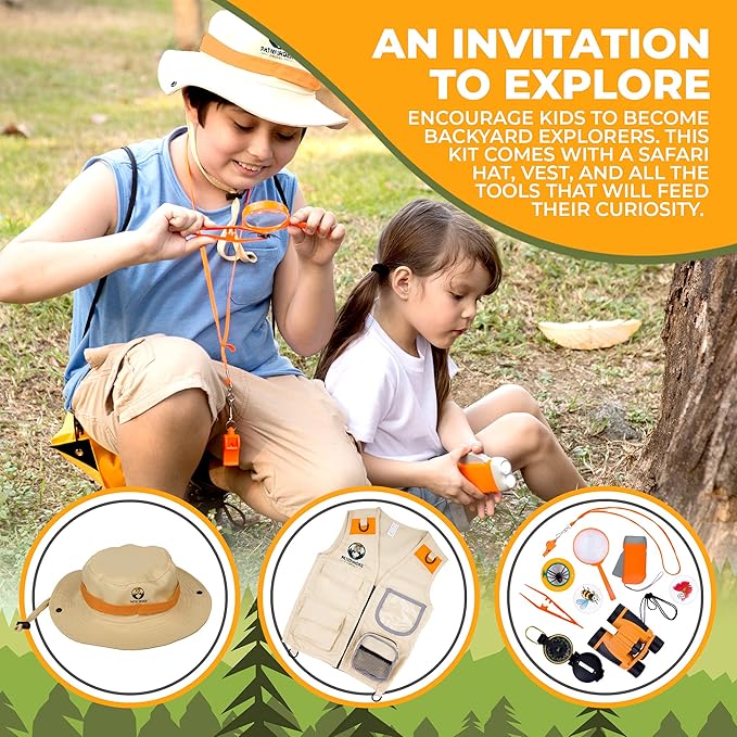 Kids Explorer Kit with Safari Vest & Hat for 3-12 Year Old Boys & Girls - Safari Costume Kids, Zoo Keeper, Paleontologist, Bug Kit & More - Giftable STEM Outdoor Explorer Kit for Kids + Bug Ebook