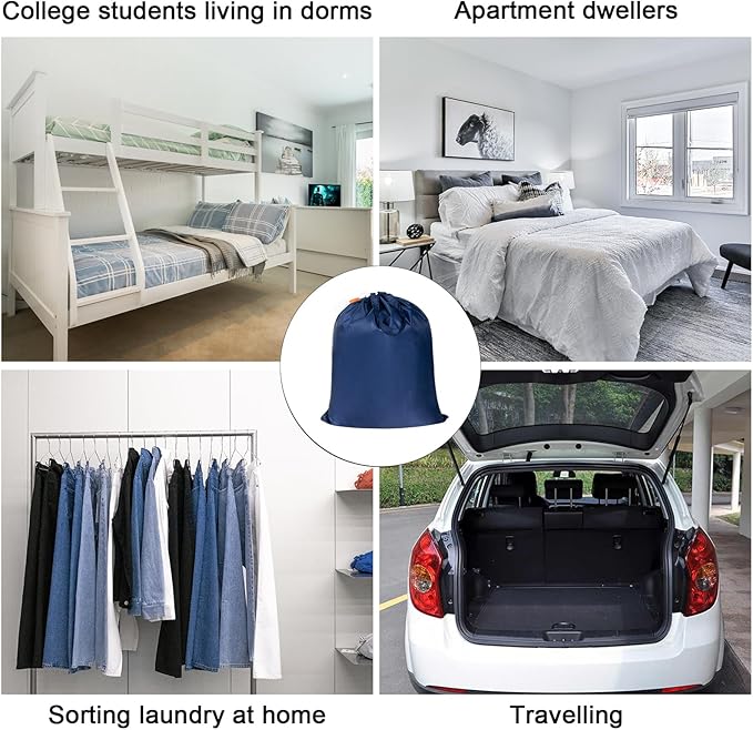 Polecasa Small Heavy Duty Laundry Bag with 130gsm Tear Resistant Fabric and Handles, Easy to Carry Durable Dirty Clothes Drawstring Bag, Perfect for College Dorm, Travel, 21”x24”,Navy