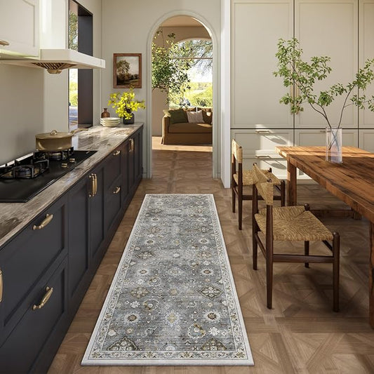 Washable Runners for Hallways Kitchen Rugs: 2'6"x8' Runner Rug Stain Resistant Non Slip Low Pile Soft Carpet Runners for Hallways Indoor Entryway Kitchen Laundry Room Bedroom Bathroom Farmhouse