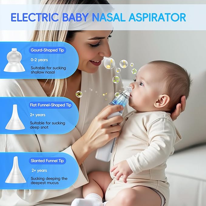 Nasal Aspirator for Baby, Electric Nose Sucker for Baby & Toddler, Congestion Relief with 3 Levels Suction,Soothing Light & Nursery Rhymes