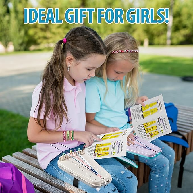 Chilpals Friendship Bracelet Making Kit for Girls,Arts and Crafts for Kids Ages 8-12,Birthday Gifts Ideas for Girl 7 8 9 10 11 Year Old - 2 in 1 Bracelets String Maker Toys Set (White)