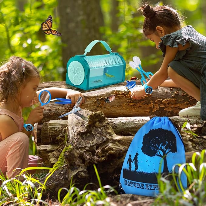 Bug Catcher Kit & Outdoor Explorer Kit for Kids, 10 Pcs Bug Catching Kit with Toy Cage, Backpack, Flashlight, Manifying Glass, Toy Net, Outdoor Exploration Toys Gift for Boys Girls 3-12