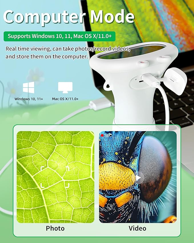 Microscope for Kids, Educational Science Kit Toys Portable Handheld Magnifying Glass, Macro Fixed Focus Digital Kid Microscopes Up to 1000x Magnification,4X Zoom, Interactive Learning, Ages 3+