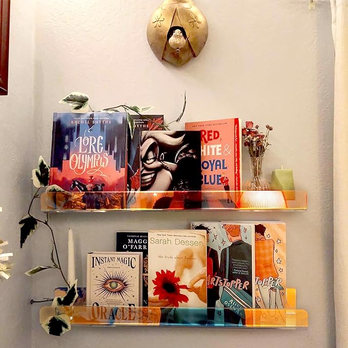 36 inches Iridescent Acrylic Floating Shelf,Wall Mounted Kids Bookshelf, Display Book Shelves for Kids Nursery Toddler Classroom 2 Packs