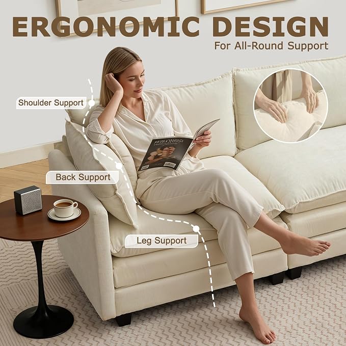 78" Modular Sectional Sofa, Cloud Couch Loveseat Sofa, Deep Seat Washable - Image 5