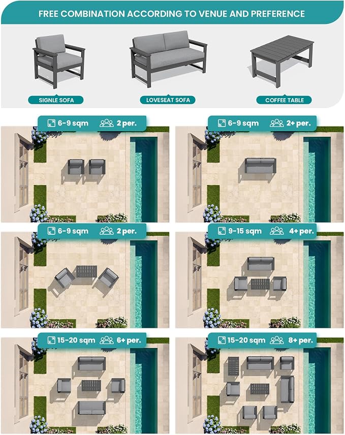 SERWALL 4 Pieces HDPE Outdoor Sofa Set - Image 8