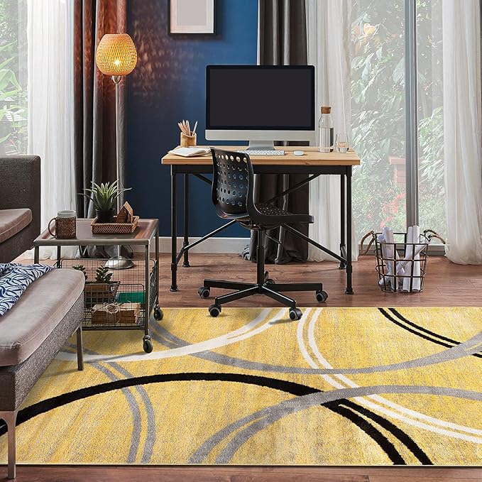 Rugshop Modern Wavy Circles Design Area Rug 5'3" x 7'3" Yellow