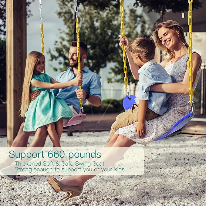 PACEARTH 2 Pack Swings Seats Holds 660lbs with 68.9 inch Anti-Rust Chains Plastic Coated 23.6 inch Tree Hanging Straps and Locking Buckles (Blue)