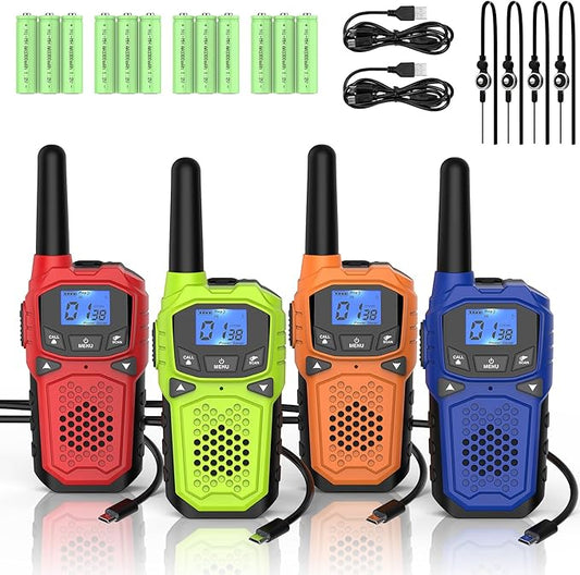 Walkie Talkies for Adults- WokTok Long Range 2 Way Radio, 3000MAH Rechargeable AA Batteries for Held Hiking Accessories Camping Gear Xmas Birthday, 2-in-1 Charging Cable,NOAA Weather Alert,4 Radios