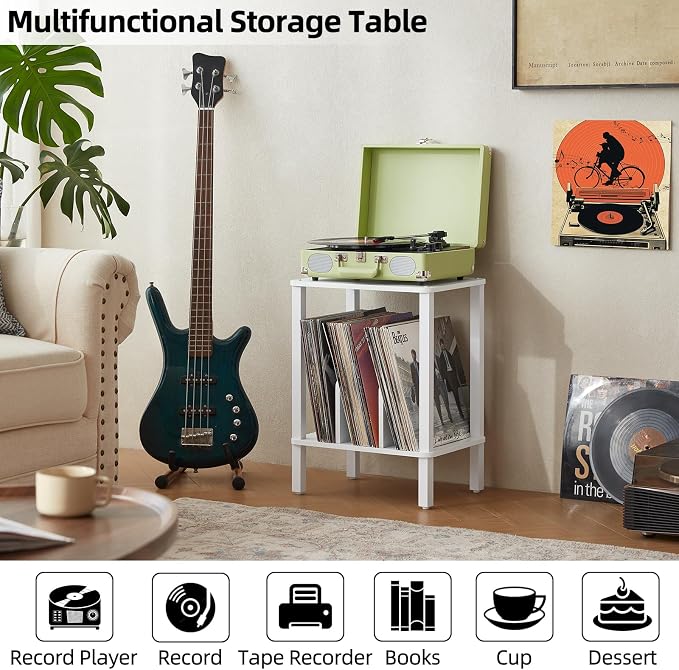 LELELINKY 2-Tier Bamboo Record Player Stand Set of 2 - Image 5