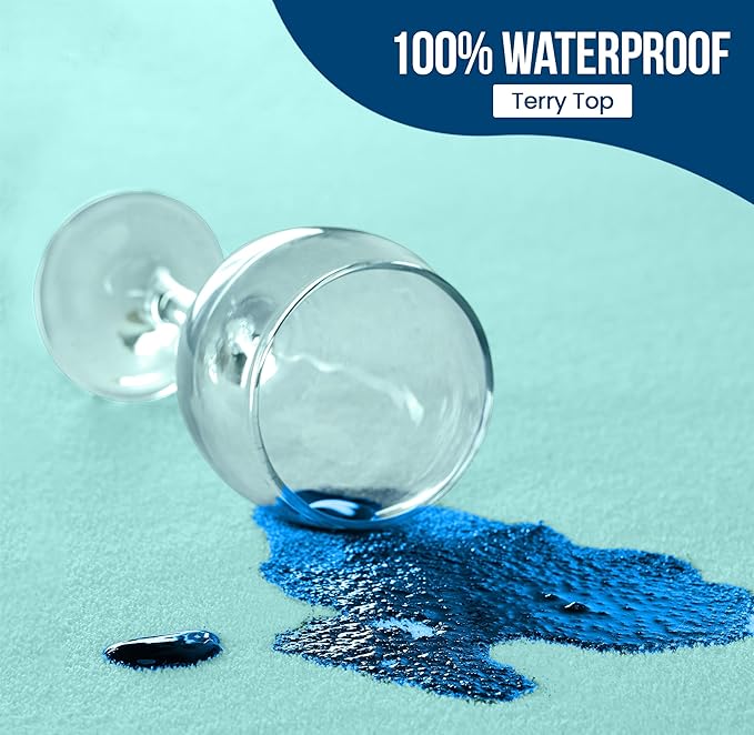 Utopia Bedding Waterproof Mattress Protector Full Size, Premium Terry Mattress Cover 200 GSM, Breathable, Fitted Style with Stretchable Pockets (Spa Blue)