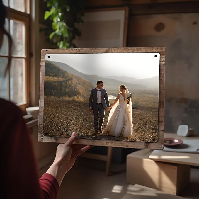 MUNDAZE Custom Portrait Metal Print on Reclaimed Wood Pallet Frame – Personalized Family Photo Gift – Glossy Aluminum Wall Art Keepsake – Made and Shipped in USA (12 x 12)