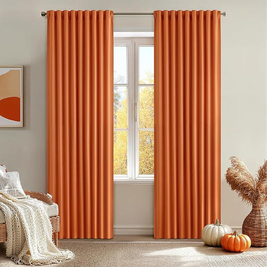 MIULEE 2 Panels Orange Back Tab Blackout Curtains 84 Inch Length for Living Room Bedroom Privacy, Rod Pocket/Pinch Pleated Fall Thermal Insulated Room Darkening Light Blocking Curtains 84 Inches Long