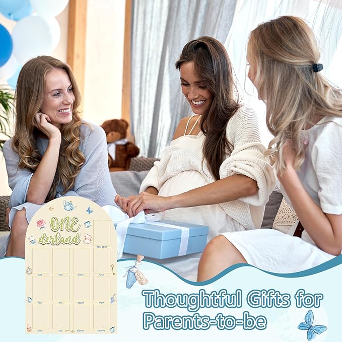 R HORSE My First Year Photo Frame Board, 3D Onederland Tea Party Birthday Decorations Display Wood Board, Baby First Year Picture Frame 12 Months Milestone 1st Birthday Nursery Decor Gift for Girl