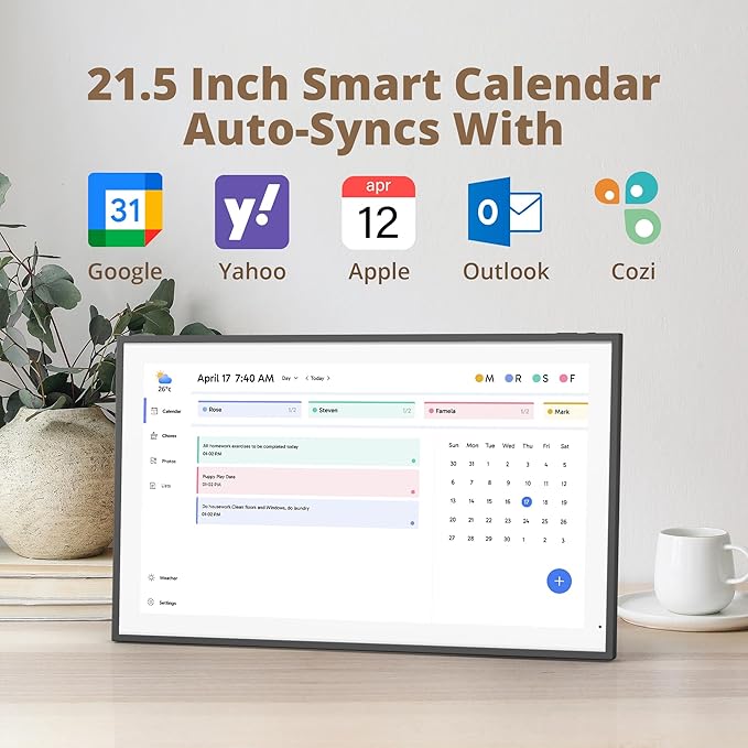 Dragon Touch 21.5" Digital Calendar Chore Chart – 1080P Full HD Interactive Touchscreen, Smart Family Planner, Hearth Display Digital Calendar Wall & Desk Mountable for Seamless Scheduling Black