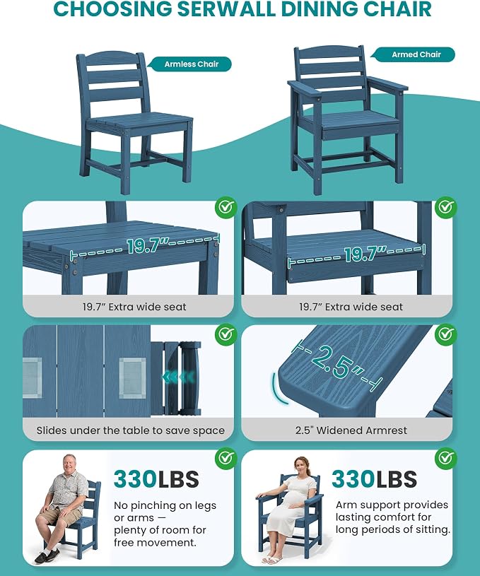 SERWALL HDPE Dining Set for 8: 2 Umbrella Hole Tables + 8 Chairs. Includes 8 - Image 6