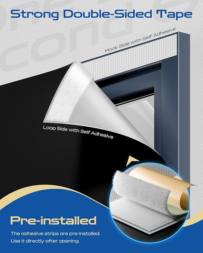 27" W x 36" L 100% Portable Blackout Curtains, Total Darkness No-Drill Black Out Window Cover,Temporary Blackout Shades with Hook & Loop Tape, for Bedroom, Nursery, Dorm, Travel (Black)