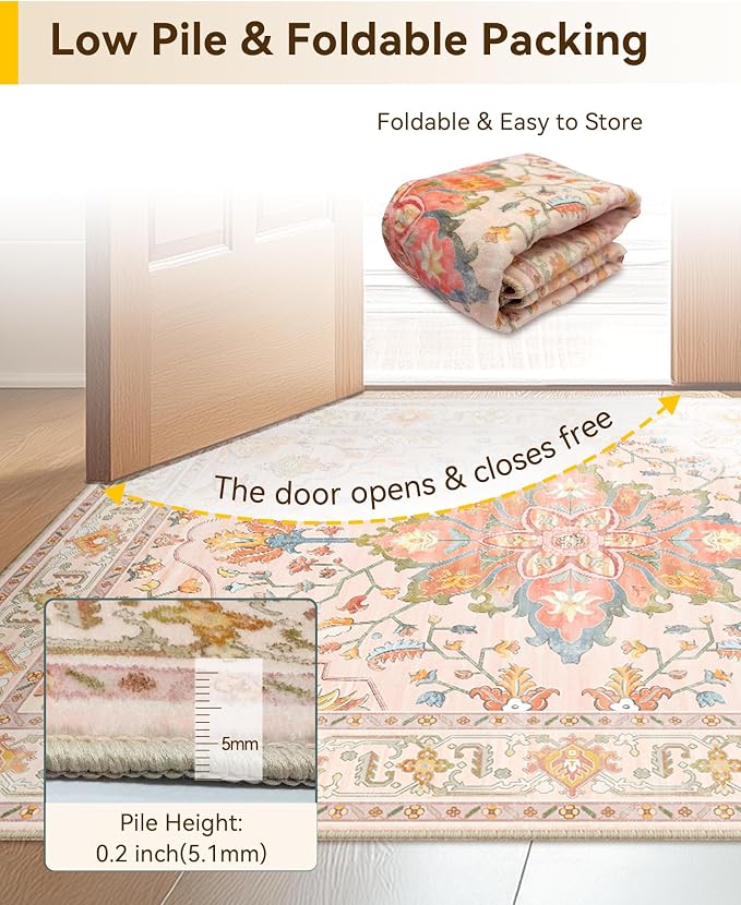 RELEANY Area Rugs 4'x6' Washable Non-Slip, Floral Vintage Distress Print - Image 6