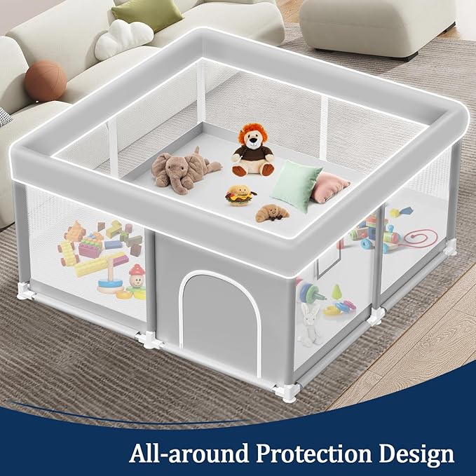 Baby Playpen 50x50 Inch, Playpen for Babies and Toddlers Baby Playpen Fence Playard Activity Center, Without MAT Included