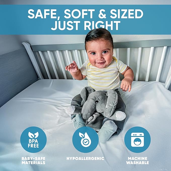 Love By Emi Baby Music Lovey Grey Elephant, Baby Sleep Soother for Crib & Cuddle Bedtime, White Noise with a Heartbeat & Lullaby, Plush Sound Toy, Stuffed Animal for Newborns, Infants & Toddlers