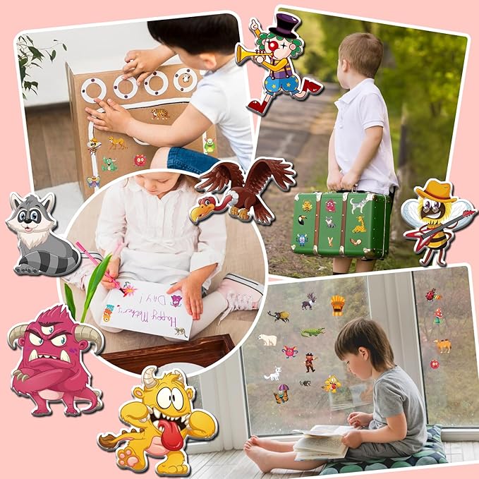 6Set Reusable Sticker Books for Kids 1-3 2-4 Years Old, 3D Puffy Stickers Books for Toddlers,Monster+Insects+Forest+Desert+Polar+Amusement Park