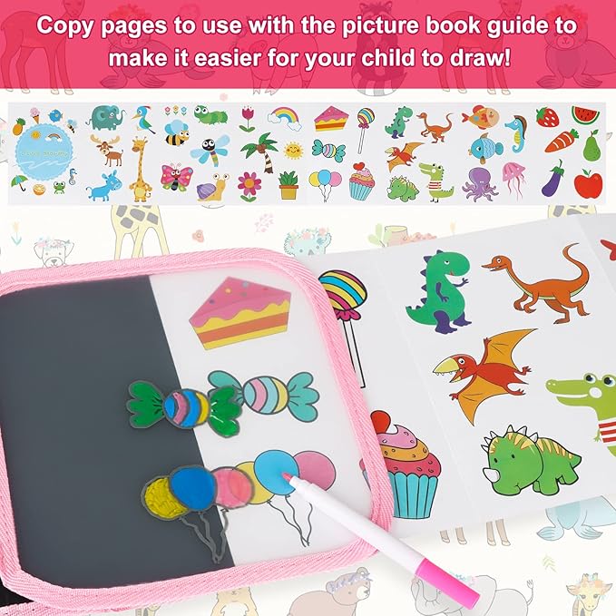 Erasable Doodle Set for Kids - Magic Drawing Book With 12 Watercolor Pens, 14 Page Reusable Writing Painting Set, Road Trip Car Game for Boys and Girls (Koala)
