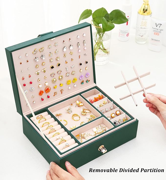 Womens Earring Jewelry Box for Girls Jewelry Earring Organizer Box Earring Holder Organizer for Girls Jewelry Organizer Earring Boxes for Women Girls Stud Earring Organizer Jewelry Box Green